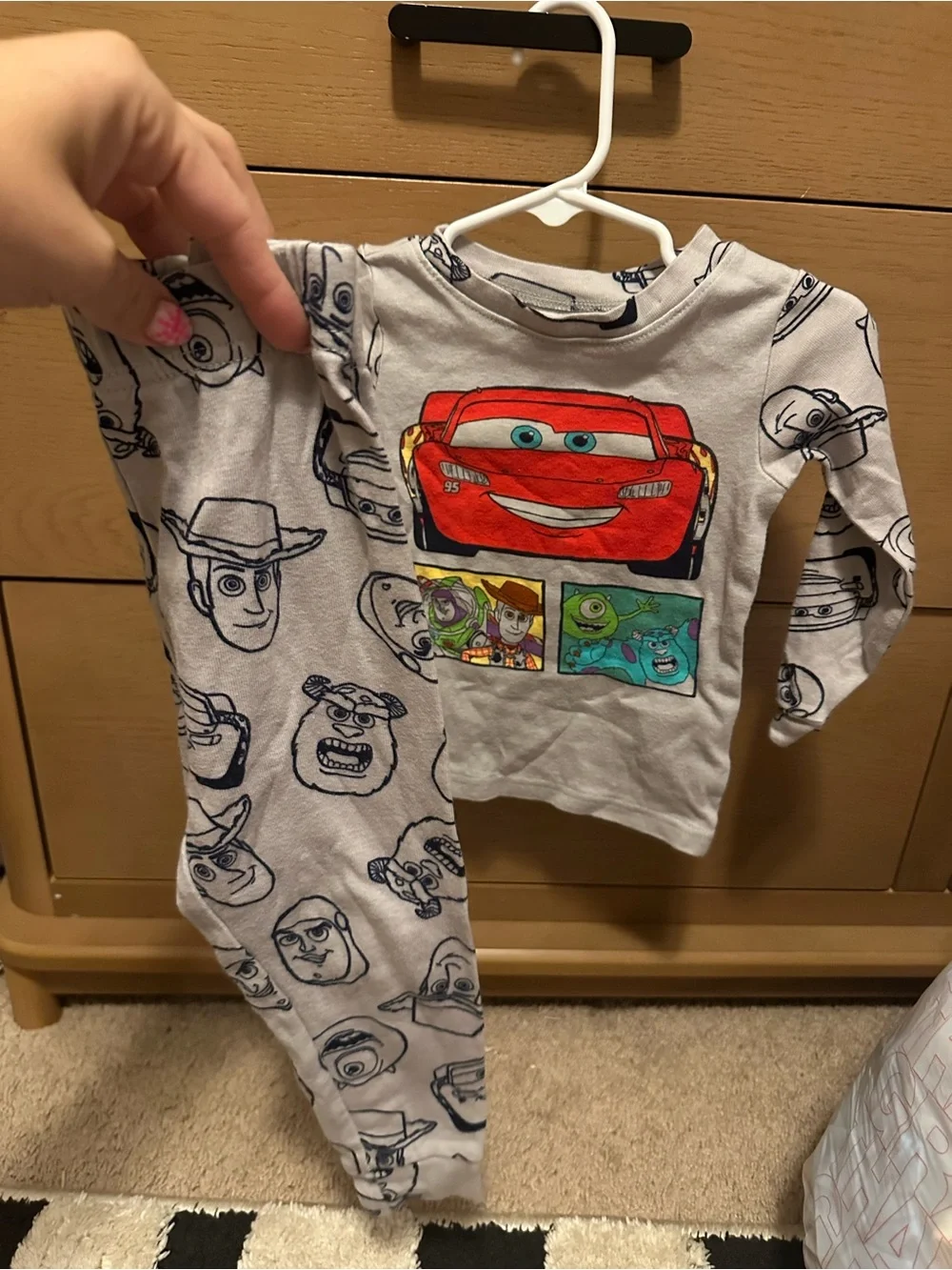 Disney Kids Gray Pajama Set with Red Lightning McQueen & Blue Character Accents
